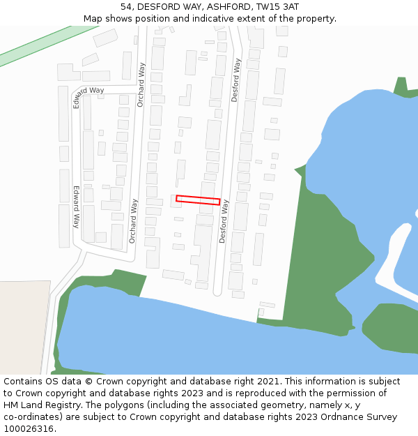 54, DESFORD WAY, ASHFORD, TW15 3AT: Location map and indicative extent of plot