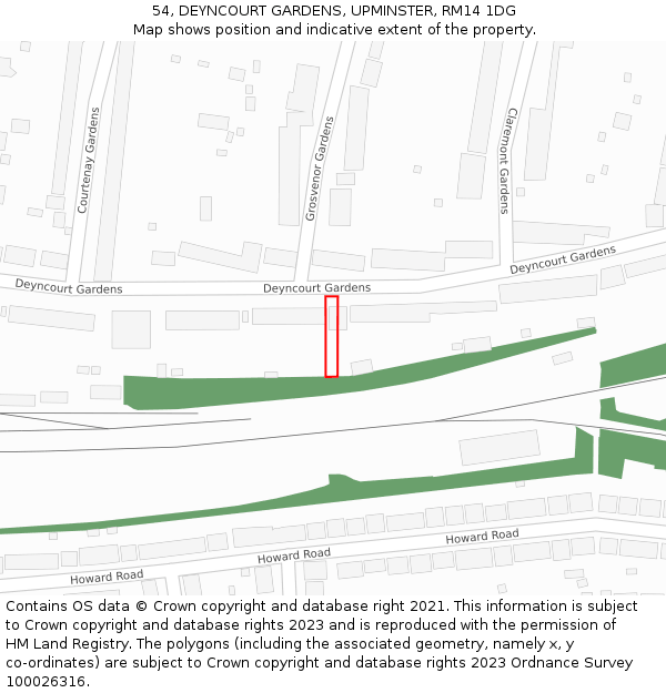 54, DEYNCOURT GARDENS, UPMINSTER, RM14 1DG: Location map and indicative extent of plot