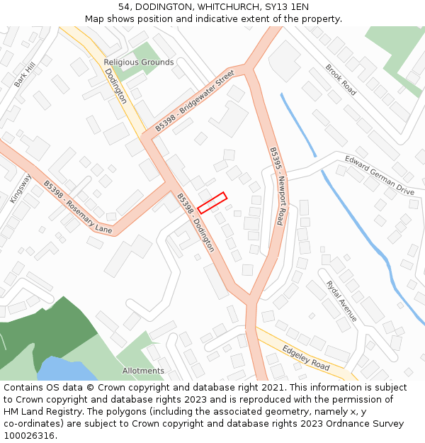 54, DODINGTON, WHITCHURCH, SY13 1EN: Location map and indicative extent of plot
