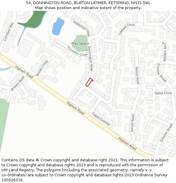 54, DONNINGTON ROAD, BURTON LATIMER, KETTERING, NN15 5WL: Location map and indicative extent of plot