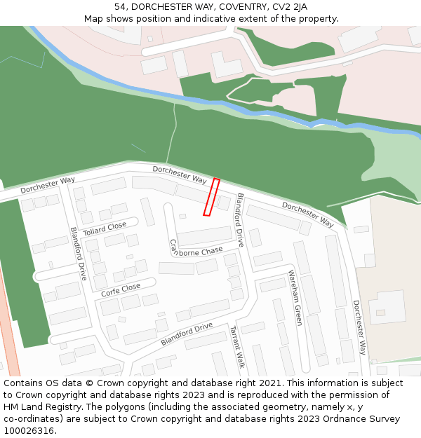 54, DORCHESTER WAY, COVENTRY, CV2 2JA: Location map and indicative extent of plot