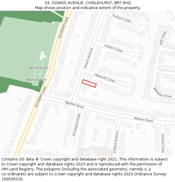 54, DOWNS AVENUE, CHISLEHURST, BR7 6HQ: Location map and indicative extent of plot