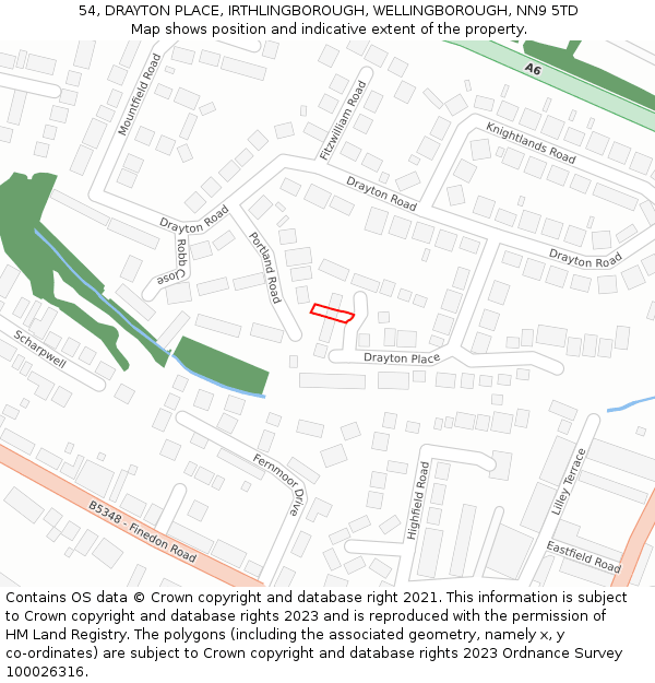 54, DRAYTON PLACE, IRTHLINGBOROUGH, WELLINGBOROUGH, NN9 5TD: Location map and indicative extent of plot