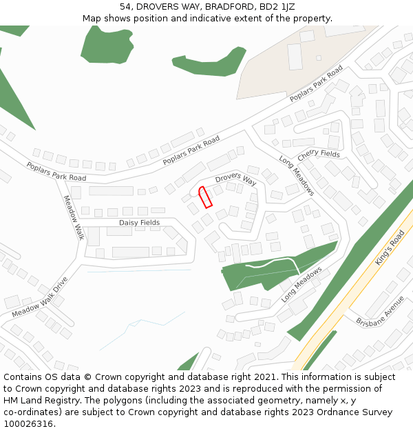 54, DROVERS WAY, BRADFORD, BD2 1JZ: Location map and indicative extent of plot