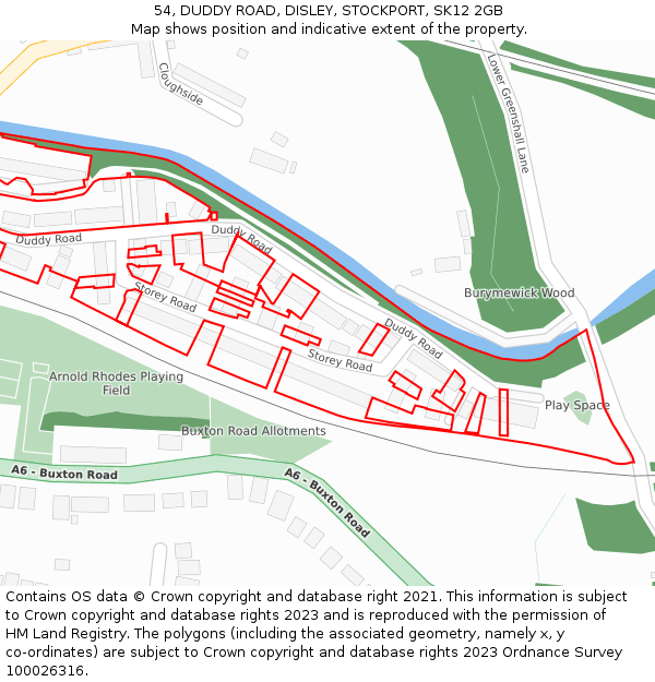 54, DUDDY ROAD, DISLEY, STOCKPORT, SK12 2GB: Location map and indicative extent of plot