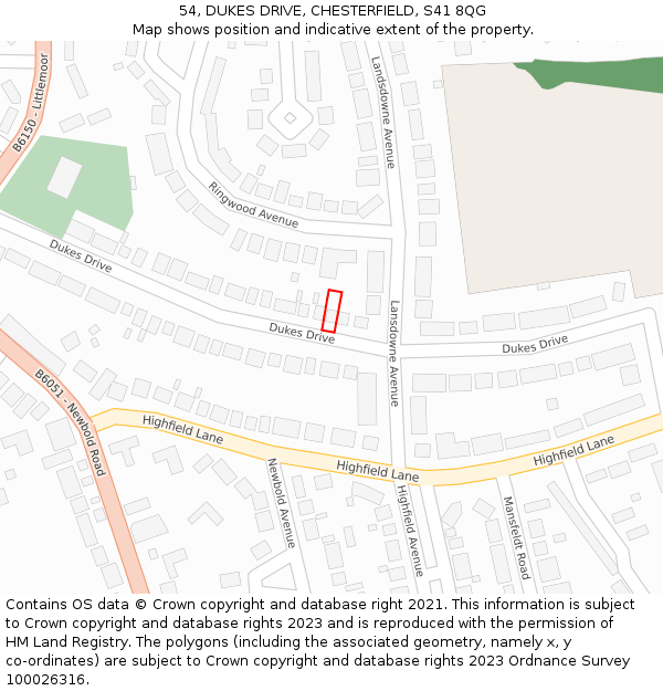 54, DUKES DRIVE, CHESTERFIELD, S41 8QG: Location map and indicative extent of plot