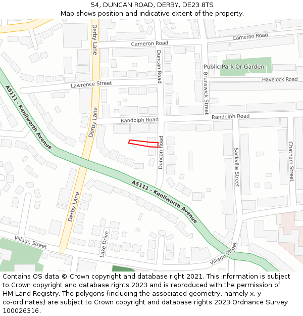 54, DUNCAN ROAD, DERBY, DE23 8TS: Location map and indicative extent of plot