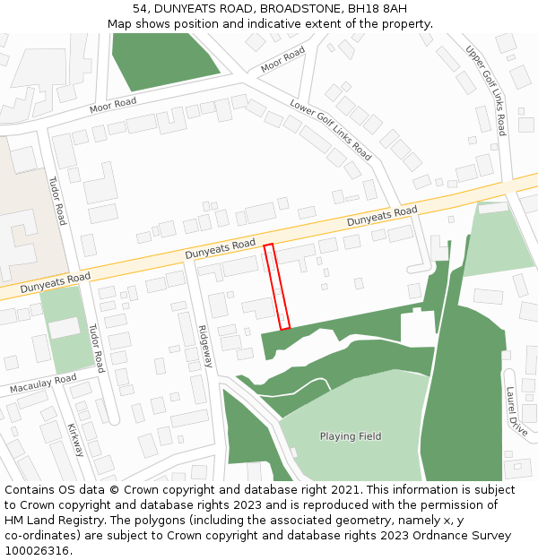 54, DUNYEATS ROAD, BROADSTONE, BH18 8AH: Location map and indicative extent of plot