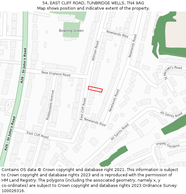 54, EAST CLIFF ROAD, TUNBRIDGE WELLS, TN4 9AG: Location map and indicative extent of plot