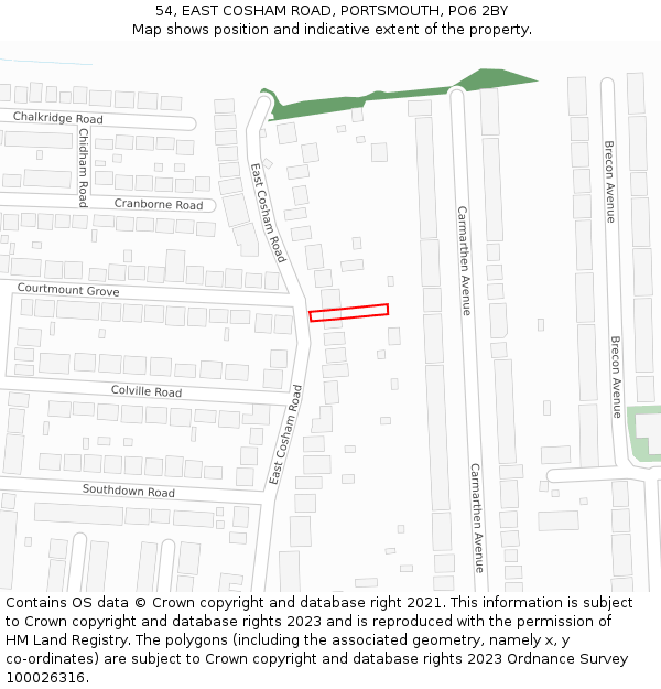 54, EAST COSHAM ROAD, PORTSMOUTH, PO6 2BY: Location map and indicative extent of plot