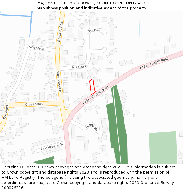 54, EASTOFT ROAD, CROWLE, SCUNTHORPE, DN17 4LR: Location map and indicative extent of plot