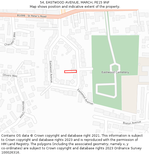 54, EASTWOOD AVENUE, MARCH, PE15 9NF: Location map and indicative extent of plot