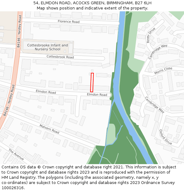 54, ELMDON ROAD, ACOCKS GREEN, BIRMINGHAM, B27 6LH: Location map and indicative extent of plot