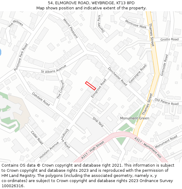 54, ELMGROVE ROAD, WEYBRIDGE, KT13 8PD: Location map and indicative extent of plot