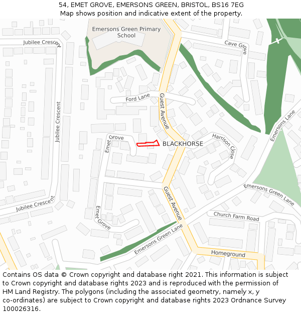 54, EMET GROVE, EMERSONS GREEN, BRISTOL, BS16 7EG: Location map and indicative extent of plot