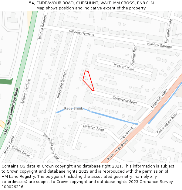 54, ENDEAVOUR ROAD, CHESHUNT, WALTHAM CROSS, EN8 0LN: Location map and indicative extent of plot