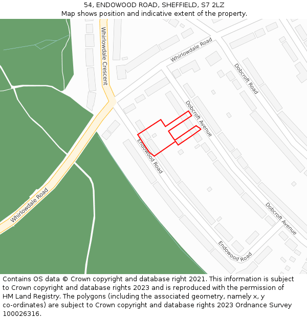 54, ENDOWOOD ROAD, SHEFFIELD, S7 2LZ: Location map and indicative extent of plot