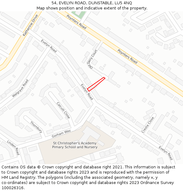 54, EVELYN ROAD, DUNSTABLE, LU5 4NQ: Location map and indicative extent of plot