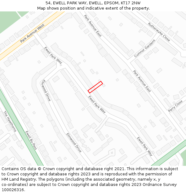 54, EWELL PARK WAY, EWELL, EPSOM, KT17 2NW: Location map and indicative extent of plot