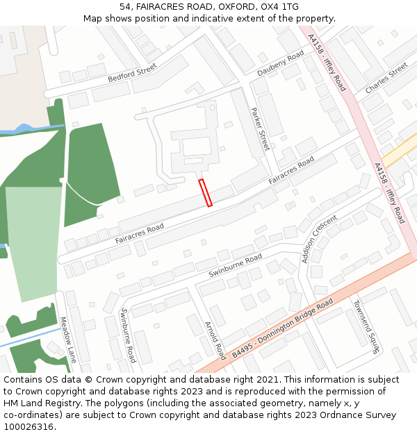 54, FAIRACRES ROAD, OXFORD, OX4 1TG: Location map and indicative extent of plot