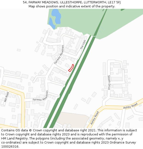 54, FAIRWAY MEADOWS, ULLESTHORPE, LUTTERWORTH, LE17 5FJ: Location map and indicative extent of plot