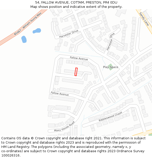 54, FALLOW AVENUE, COTTAM, PRESTON, PR4 0DU: Location map and indicative extent of plot