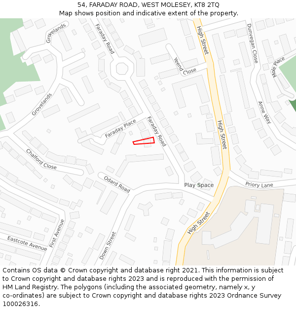 54, FARADAY ROAD, WEST MOLESEY, KT8 2TQ: Location map and indicative extent of plot