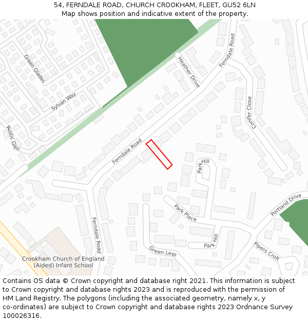 54, FERNDALE ROAD, CHURCH CROOKHAM, FLEET, GU52 6LN: Location map and indicative extent of plot