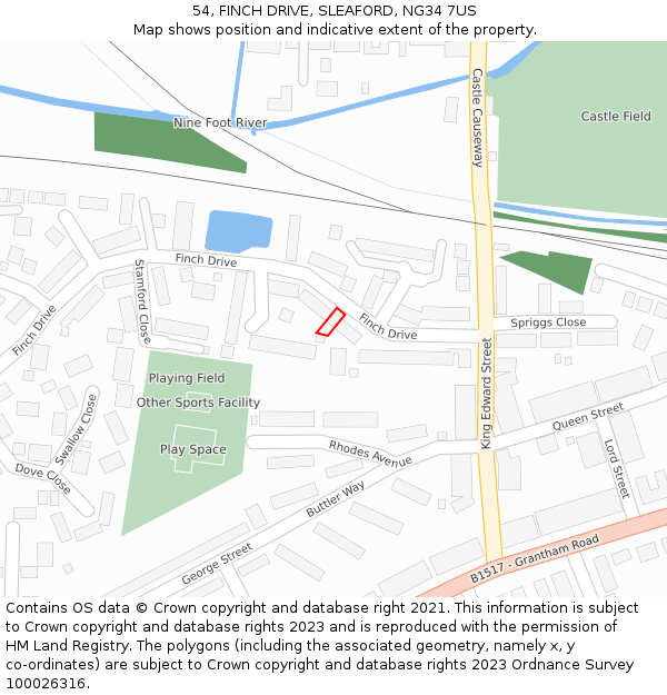 54, FINCH DRIVE, SLEAFORD, NG34 7US: Location map and indicative extent of plot