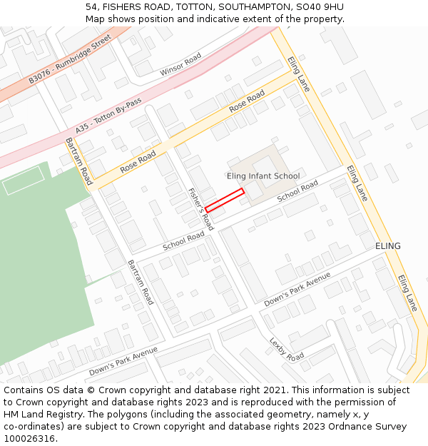 54, FISHERS ROAD, TOTTON, SOUTHAMPTON, SO40 9HU: Location map and indicative extent of plot