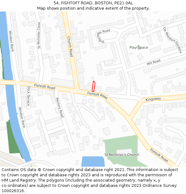 54, FISHTOFT ROAD, BOSTON, PE21 0AL: Location map and indicative extent of plot