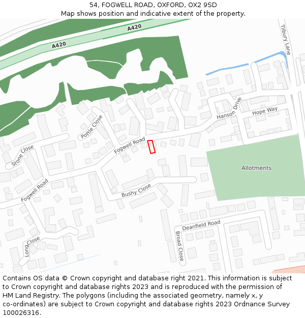 54, FOGWELL ROAD, OXFORD, OX2 9SD: Location map and indicative extent of plot