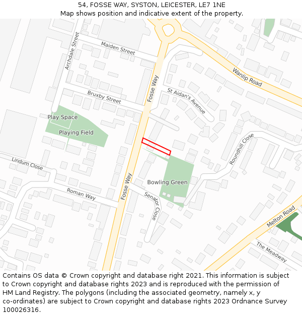 54, FOSSE WAY, SYSTON, LEICESTER, LE7 1NE: Location map and indicative extent of plot