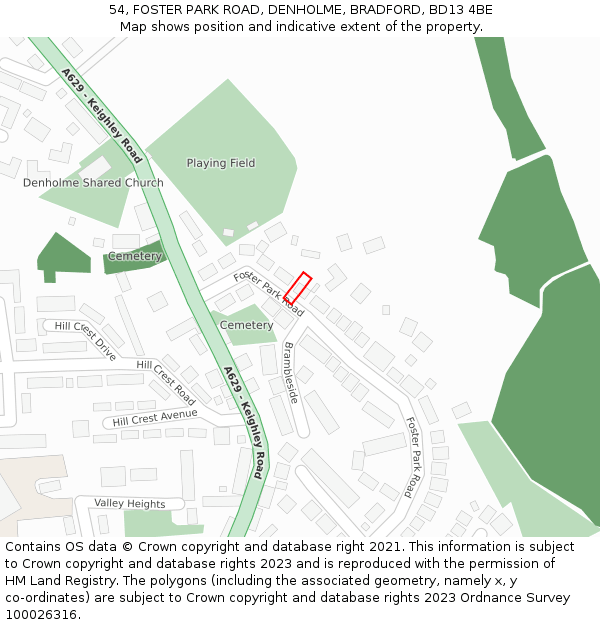 54, FOSTER PARK ROAD, DENHOLME, BRADFORD, BD13 4BE: Location map and indicative extent of plot