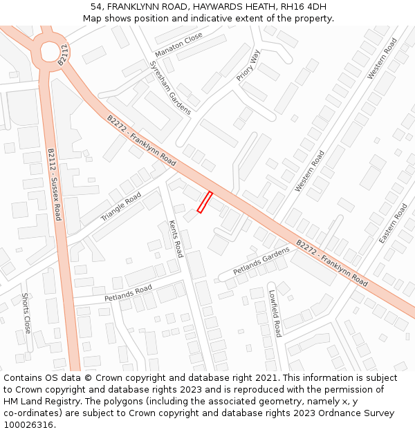 54, FRANKLYNN ROAD, HAYWARDS HEATH, RH16 4DH: Location map and indicative extent of plot