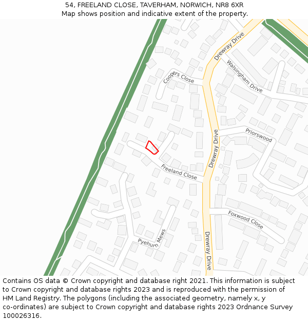 54, FREELAND CLOSE, TAVERHAM, NORWICH, NR8 6XR: Location map and indicative extent of plot