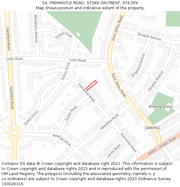54, FREMANTLE ROAD, STOKE-ON-TRENT, ST4 5PX: Location map and indicative extent of plot