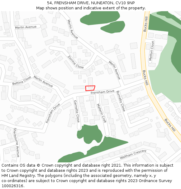 54, FRENSHAM DRIVE, NUNEATON, CV10 9NP: Location map and indicative extent of plot