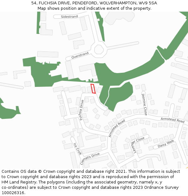 54, FUCHSIA DRIVE, PENDEFORD, WOLVERHAMPTON, WV9 5SA: Location map and indicative extent of plot