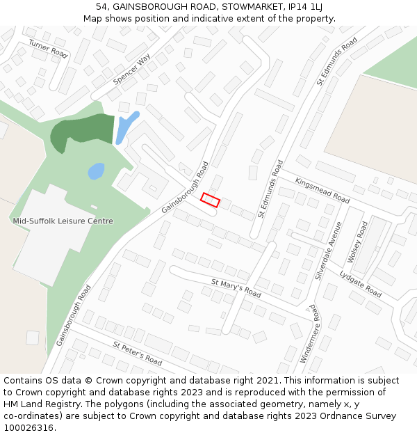 54, GAINSBOROUGH ROAD, STOWMARKET, IP14 1LJ: Location map and indicative extent of plot