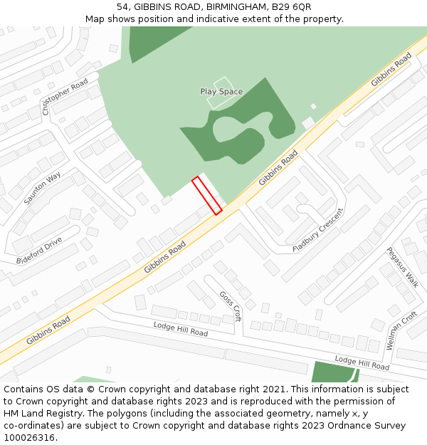 54, GIBBINS ROAD, BIRMINGHAM, B29 6QR: Location map and indicative extent of plot