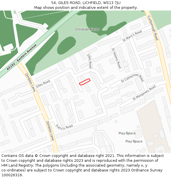 54, GILES ROAD, LICHFIELD, WS13 7JU: Location map and indicative extent of plot