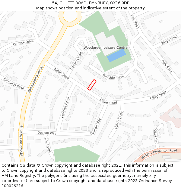 54, GILLETT ROAD, BANBURY, OX16 0DP: Location map and indicative extent of plot