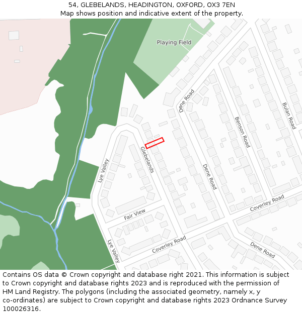 54, GLEBELANDS, HEADINGTON, OXFORD, OX3 7EN: Location map and indicative extent of plot