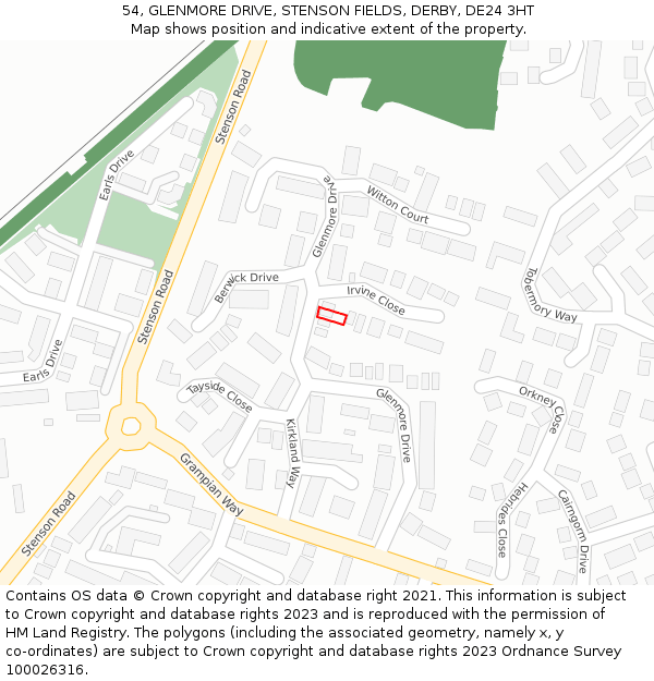 54, GLENMORE DRIVE, STENSON FIELDS, DERBY, DE24 3HT: Location map and indicative extent of plot