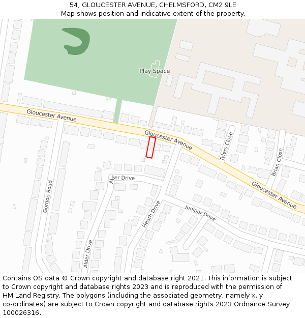 54, GLOUCESTER AVENUE, CHELMSFORD, CM2 9LE: Location map and indicative extent of plot