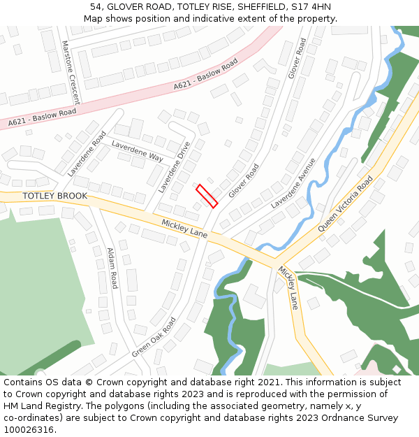 54, GLOVER ROAD, TOTLEY RISE, SHEFFIELD, S17 4HN: Location map and indicative extent of plot