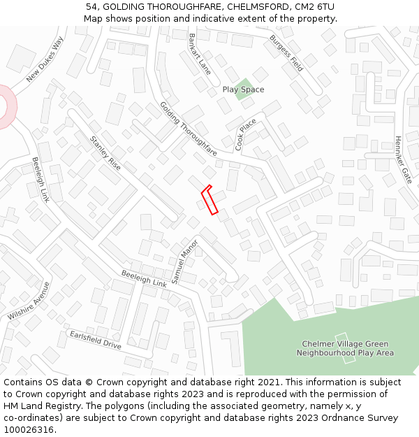 54, GOLDING THOROUGHFARE, CHELMSFORD, CM2 6TU: Location map and indicative extent of plot