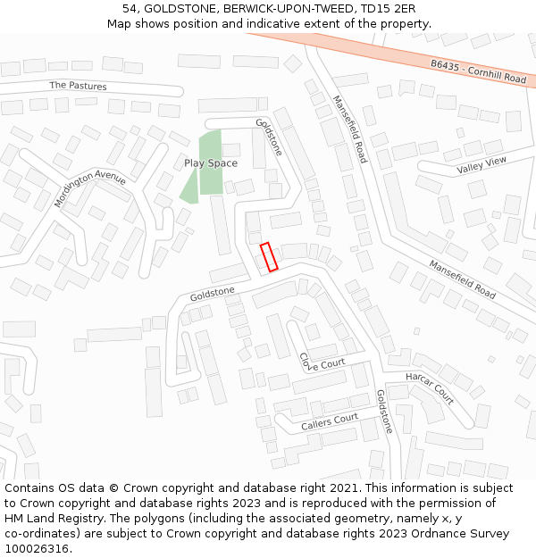 54, GOLDSTONE, BERWICK-UPON-TWEED, TD15 2ER: Location map and indicative extent of plot