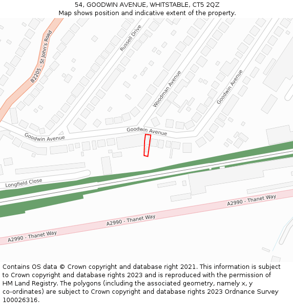 54, GOODWIN AVENUE, WHITSTABLE, CT5 2QZ: Location map and indicative extent of plot